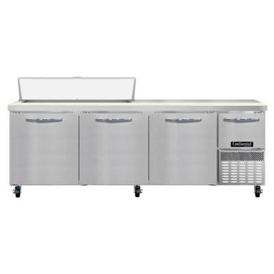 Continental Refrigerator RA93SN12 93" W Stainless Steel Refrigerated Base Shallow Depth Sandwich Unit - 115 Volts