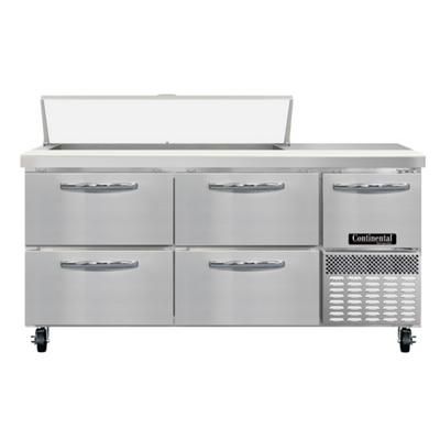 Continental Refrigerator RA68SN12-D 68" W Stainless Steel Refrigerated Base Shallow Depth Sandwich Unit - 115 Volts