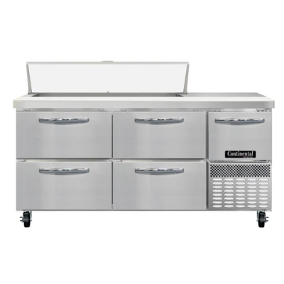 Continental Refrigerator RA68SN12-D 68" W Stainless Steel Refrigerated Base Shallow Depth Sandwich Unit - 115 Volts