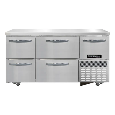 Continental Refrigerator RA60SN-U-D 60" W Stainless Steel Solid Undercounter Shallow Depth Refrigerated Base - 115 Volts
