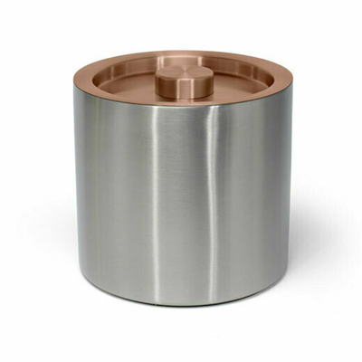 FOH RIB075BSS21 3 Qt. Silver Stainless Steel Round Ice Bucket with Lid