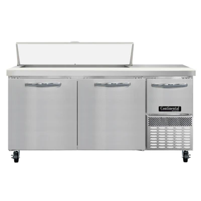 Continental Refrigerator RA68SN12 68" W Stainless Steel Refrigerated Base Shallow Depth Sandwich Unit - 115 Volts
