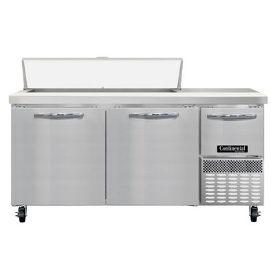 Continental Refrigerator RA68SN12 68" W Stainless Steel Refrigerated Base Shallow Depth Sandwich Unit - 115 Volts