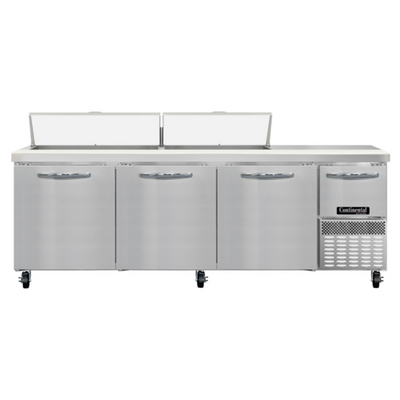 Continental Refrigerator RA93SN18 25.6 Cu. Ft. Stainless Steel 4 Doors Refrigerated Base Shallow Depth Sandwich Unit - 115 Volts