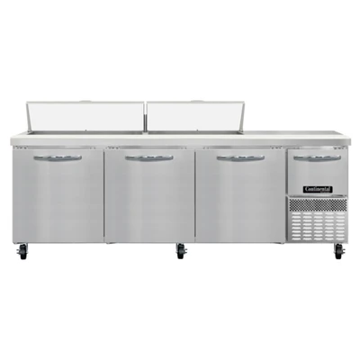 Continental Refrigerator RA93SN18 25.6 Cu. Ft. Stainless Steel 4 Doors Refrigerated Base Shallow Depth Sandwich Unit - 115 Volts