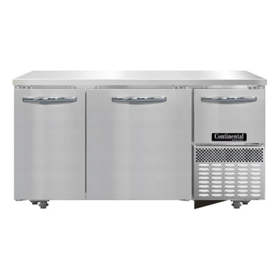 Continental Refrigerator RA60SN-U 60" W Stainless Steel Solid Undercounter Shallow Depth Refrigerated Base - 115 Volts