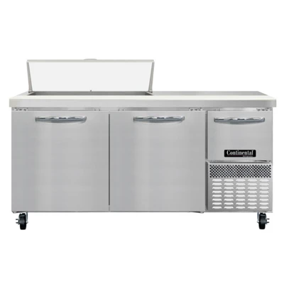 Continental Refrigerator RA68SN10 68" W Stainless Steel Refrigerated Base Shallow Depth Sandwich Unit - 115 Volts