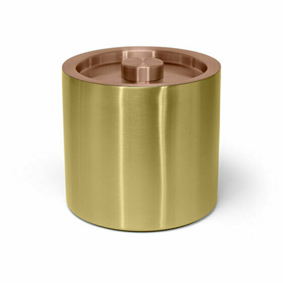 FOH RIB075GOS21 3 Qt. Gold Stainless Steel Round Ice Bucket with Lid