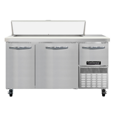 Continental Refrigerator RA60SN12 60" W Stainless Steel Refrigerated Base Shallow Depth Sandwich Unit - 115 Volts
