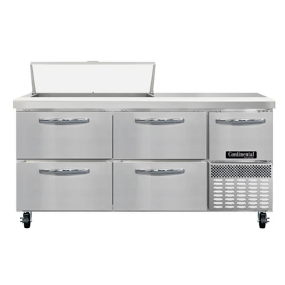 Continental Refrigerator RA68SN10-D 68" W Stainless Steel Refrigerated Base Shallow Depth Sandwich Unit - 115 Volts