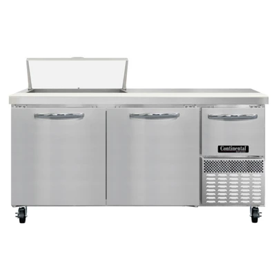 Continental Refrigerator RA68SN8 68" W Stainless Steel Refrigerated Base Shallow Depth Sandwich Unit - 115 Volts