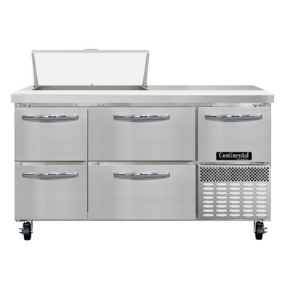 Continental Refrigerator RA60SN8-D 60" W Stainless Steel Refrigerated Base Shallow Depth Sandwich Unit - 115 Volts