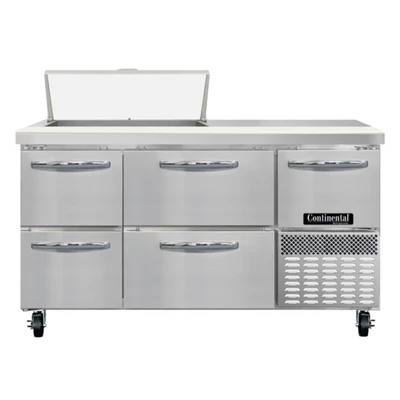 Continental Refrigerator RA60SN8-D 60" W Stainless Steel Refrigerated Base Shallow Depth Sandwich Unit - 115 Volts