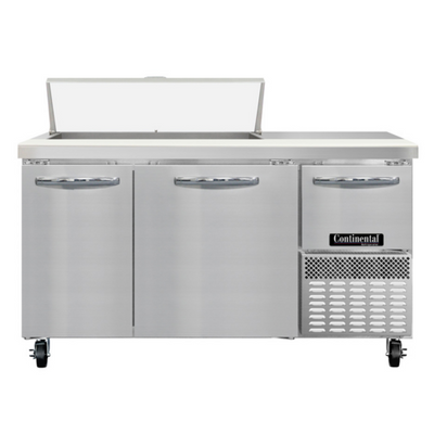 Continental Refrigerator RA60SN10 60" W Stainless Steel Refrigerated Base Shallow Depth Sandwich Unit - 115 Volts