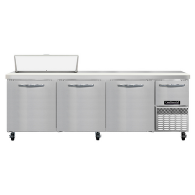 Continental Refrigerator RA93SN10 93" W Stainless Steel Refrigerated Base Shallow Depth Sandwich Unit - 115 Volts