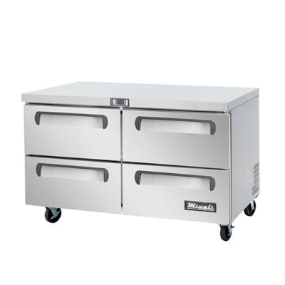 Migali C-U60R-D-HC 17.9 Cu. Ft. Stainless Steel Four-Section Undercounter Work Top Freezer - 115 Volts