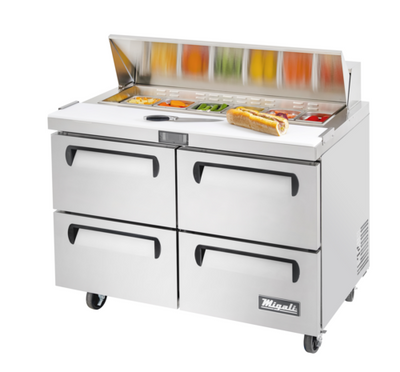 Migali C-SP48-12-D-HC 48.25" W Stainless Steel Four Drawers Sandwich Prep Table - 115 Volts