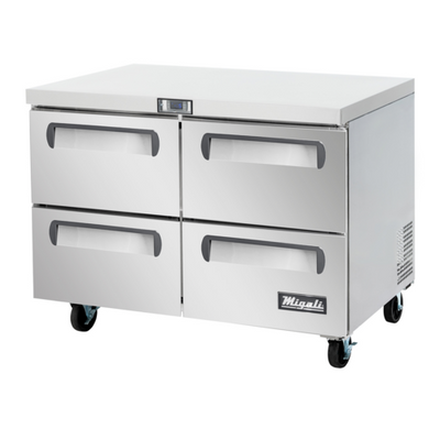 Migali C-U48R-D-HC 12 Cu. Ft. Stainless Steel Four-Section Undercounter Work Top Refrigerator - 115 Volts