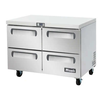 Migali C-U48R-D-HC 12 Cu. Ft. Stainless Steel Four-Section Undercounter Work Top Refrigerator - 115 Volts