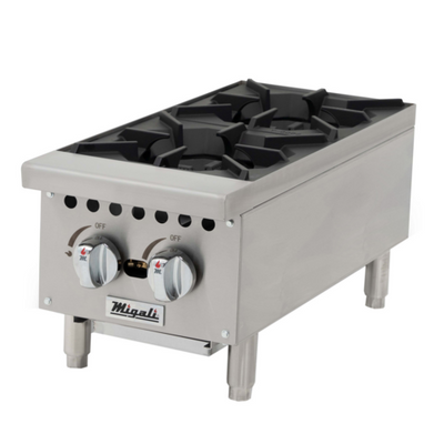 Migali C-HP-2B-12 12" W Stainless Steel Heavy-Duty 2 Burners Counter-Top Hot Plate - 64,000 BTU