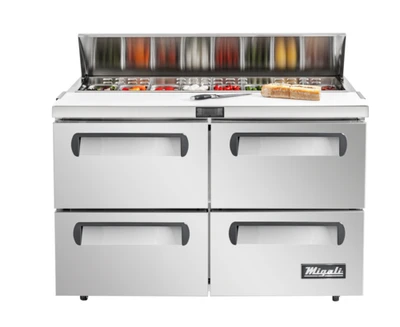 Migali C-PP93-D-HC 20 Cu. Ft. Stainless Steel 4 Shelves Migali Pizza Prep Table - 115 Volts