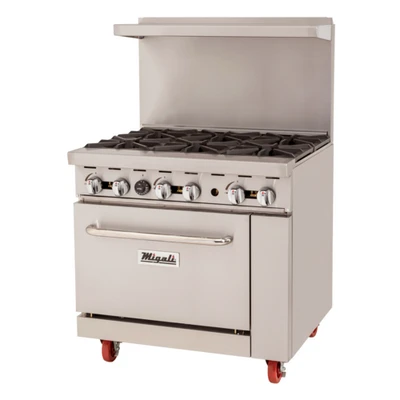 Migali C-RO6B-LP 36" W Stainless Steel Liquid Propane Competitor Series Range - 219,000 BTU