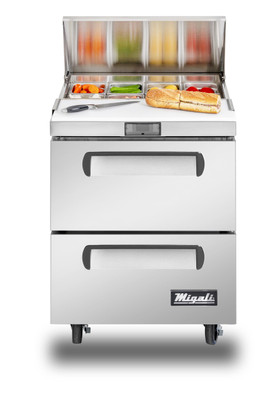 Migali C-SP27-8-D-HC 27.5" W Stainless Steel Two Drawers Sandwich Prep Table - 115 Volts