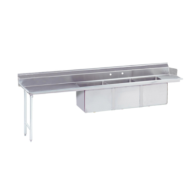 Advance Tabco DTC-3-2020-84L 83" L Stainless Steel 16 Gauge Straight Dishtable with 3-Compartment Sink