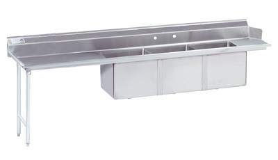 Advance Tabco DTC-3-2020-84L 83" L Stainless Steel 16 Gauge Straight Dishtable with 3-Compartment Sink
