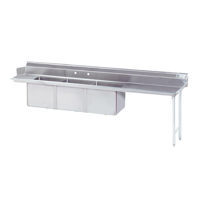 Advance Tabco DTC-3-1620-84RX 83" L Stainless Steel 16 Gauge Straight Dishtable with 3-Compartment Sink