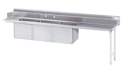 Advance Tabco DTC-3-1620-84RX 83" L Stainless Steel 16 Gauge Straight Dishtable with 3-Compartment Sink