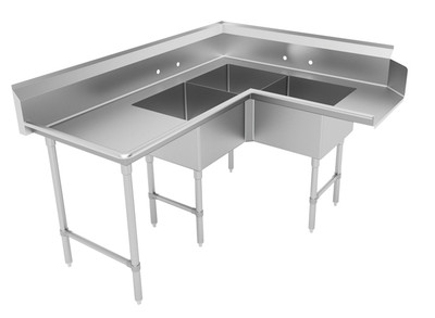 Advance Tabco DTC-3-K20-72R 71" L Stainless Steel 16 Gauge Corner Dishtable with 3-Compartment Sink