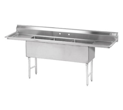 Advance Tabco FS-3-2028-24RL 108" W 14 Gauge 304 Stainless Steel 3-Compartment Fabricated Sink