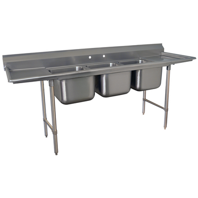 Advance Tabco 9-23-60-18RL 103" W 18 Gauge 304 Stainless Steel 3-Compartment Regaline Sink