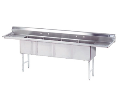 Advance Tabco FS-4-2028-24RL 128" W 14 Gauge 304 Stainless Steel 4-Compartment Fabricated Sink