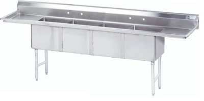 Advance Tabco FS-4-2028-24RL 128" W 14 Gauge 304 Stainless Steel 4-Compartment Fabricated Sink