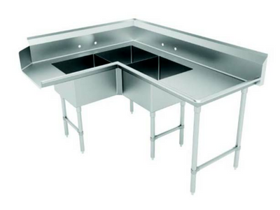 Advance Tabco DTC-3-K20-96R 95" L Stainless Steel 16 Gauge Corner Dishtable with 3-Compartment Sink