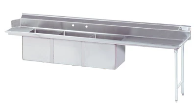 Advance Tabco DTC-3-2424-120R 119" L Stainless Steel 16 Gauge Straight Dishtable with 3-Compartment Sink