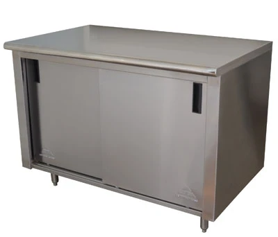 Advance Tabco ECB-SS-246 72" W Stainless Steel Cabinet Base with Sliding Doors Special Value Economy Work Table