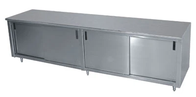 Advance Tabco ECB-SS-249 108" W Stainless Steel Cabinet Base with Sliding Doors Special Value Economy Work Table
