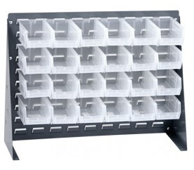 Quantum QBR-2721-220-24CL 27.75" L x 8" W x 21" H Gray Enamel 16 Ga. Steel with 24 Clear Bins Bench Rack