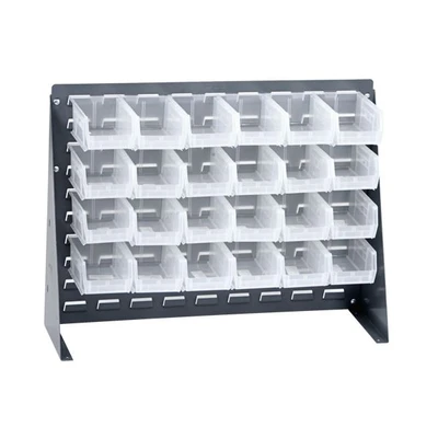 Quantum QBR-2721-220-24CL 27.75" L x 8" W x 21" H Gray Enamel 16 Ga. Steel with 24 Clear Bins Bench Rack