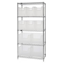 Quantum WR5-600800CL 36" W x 18" D x 74" H Includes 10 Clear Bins Chrome Plated Bin Wire Shelving System