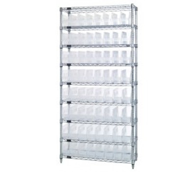 Quantum WR9-201CL 36" W x 12" D x 74" H Chrome Plated Finish Bin Wire Shelving System
