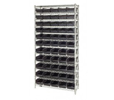 Quantum WR12-106CO 36" W x 24" D x 74" H Overall Size Chrome Plated Finish Bin Wire Shelving System