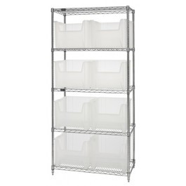 Quantum WR5-800CL 36" W x 18" D x 74" H Includes 8 Clear Bins Chrome Plated Bin Wire Shelving System