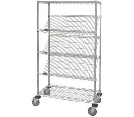 Quantum WRCSL5-63-2448 48" W x 24" D x 69" H Chrome Plated Slanted Shelf Cart