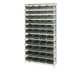 Quantum WR12-114CO 36" W x 24" D x 74" H Overall Size Chrome Plated Finish Bin Wire Shelving System
