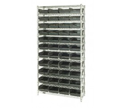 Quantum WR12-114CO 36" W x 24" D x 74" H Overall Size Chrome Plated Finish Bin Wire Shelving System