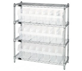 Quantum WR4-39-1236-801CL 36" W x 12" D x 39" H Chrome Plated Finish Bin Wire Shelving Center